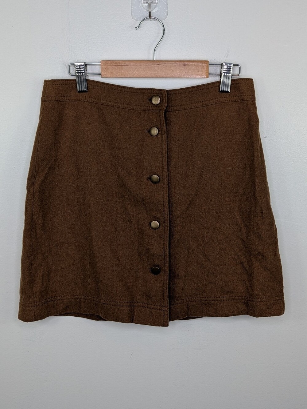 Madewell Mini Skirt Womens Sz 2 Brown Wool Blend A Line Lined Button Front F7618